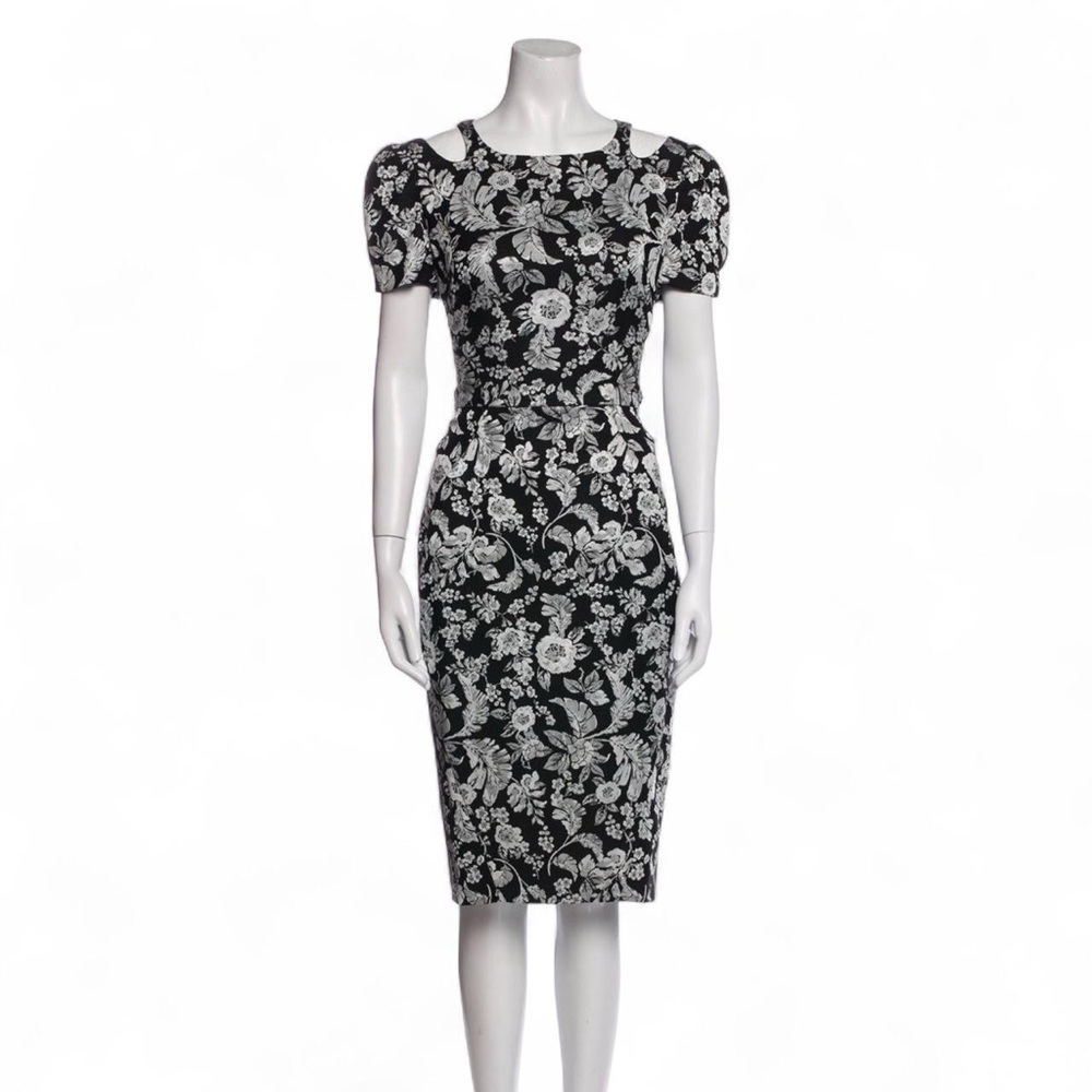 Zac Posen Black and White Floral Midi Dress